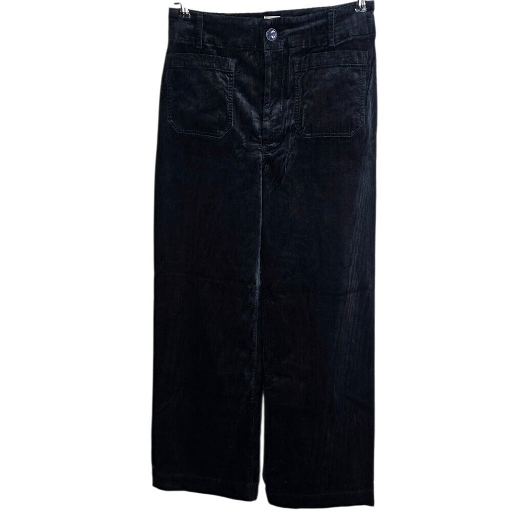 Anthropologie Maeve The Colette Corduroy Full Length Wide Leg Pant, Black, 33 T